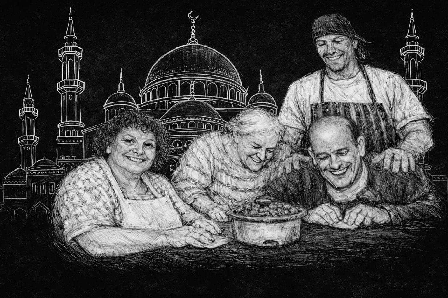 Familia Abdonur preparando empanadas árabes