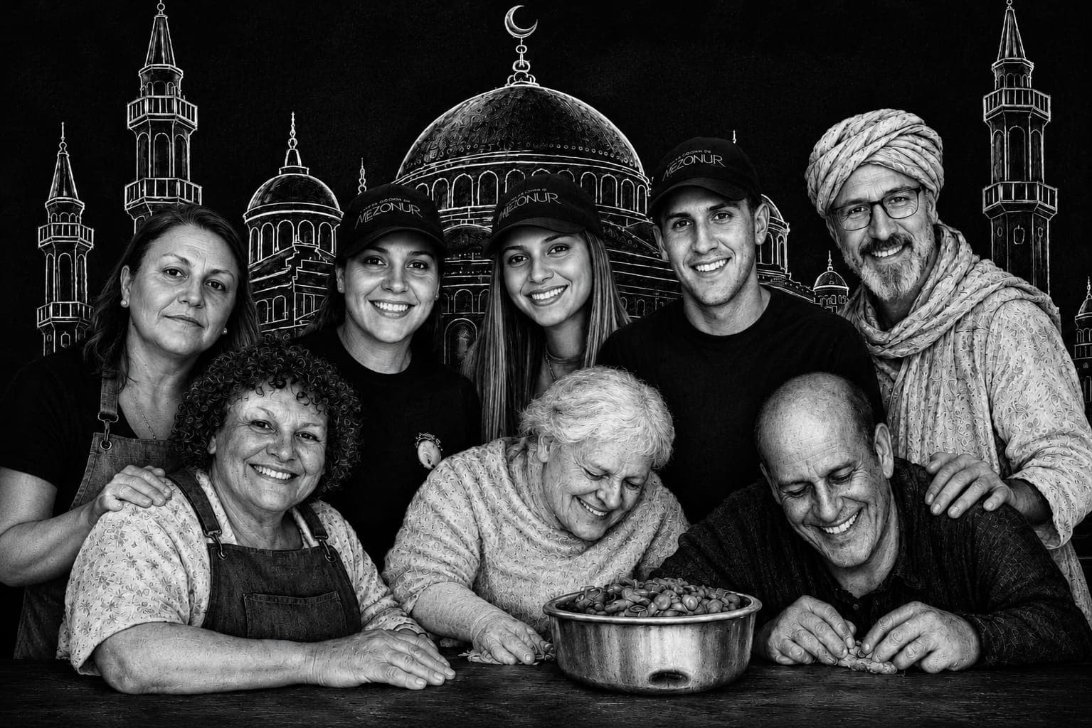 Familia Abdonur preparando empanadas árabes